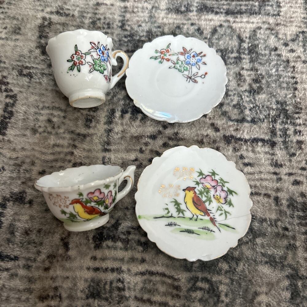 Vintage Miniature Tea Cup And Saucer Set Japan Bird & Flowers